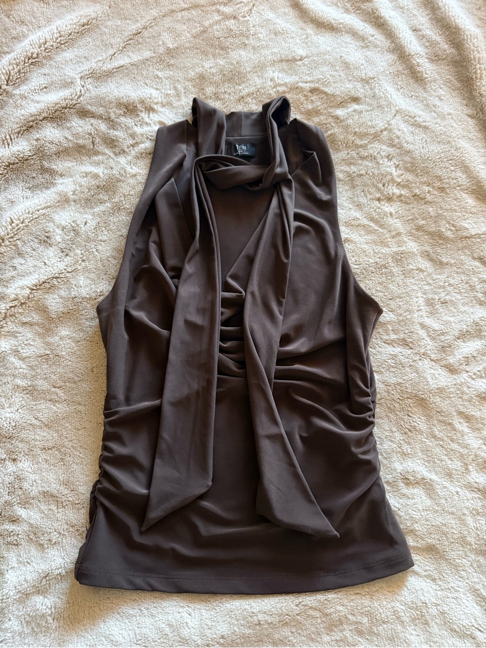 Ten by Babaton smooth matter Penthouse Sleeveless Brown Top front scarf XS - Picture 2 of 8